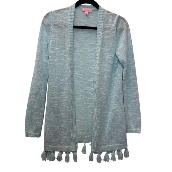 Lilly Pulitzer Sweaters - Lilly Pulitzer Aqua Blue Tassel Open Front Knit Cardigan Sweater Women's Size S‎
